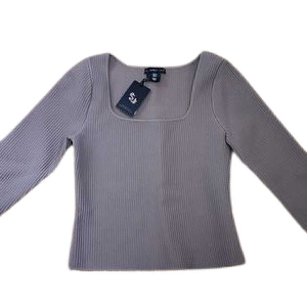 NWT SINCERELY JULES Ribbed square neck long sleeve thick contour crop top
